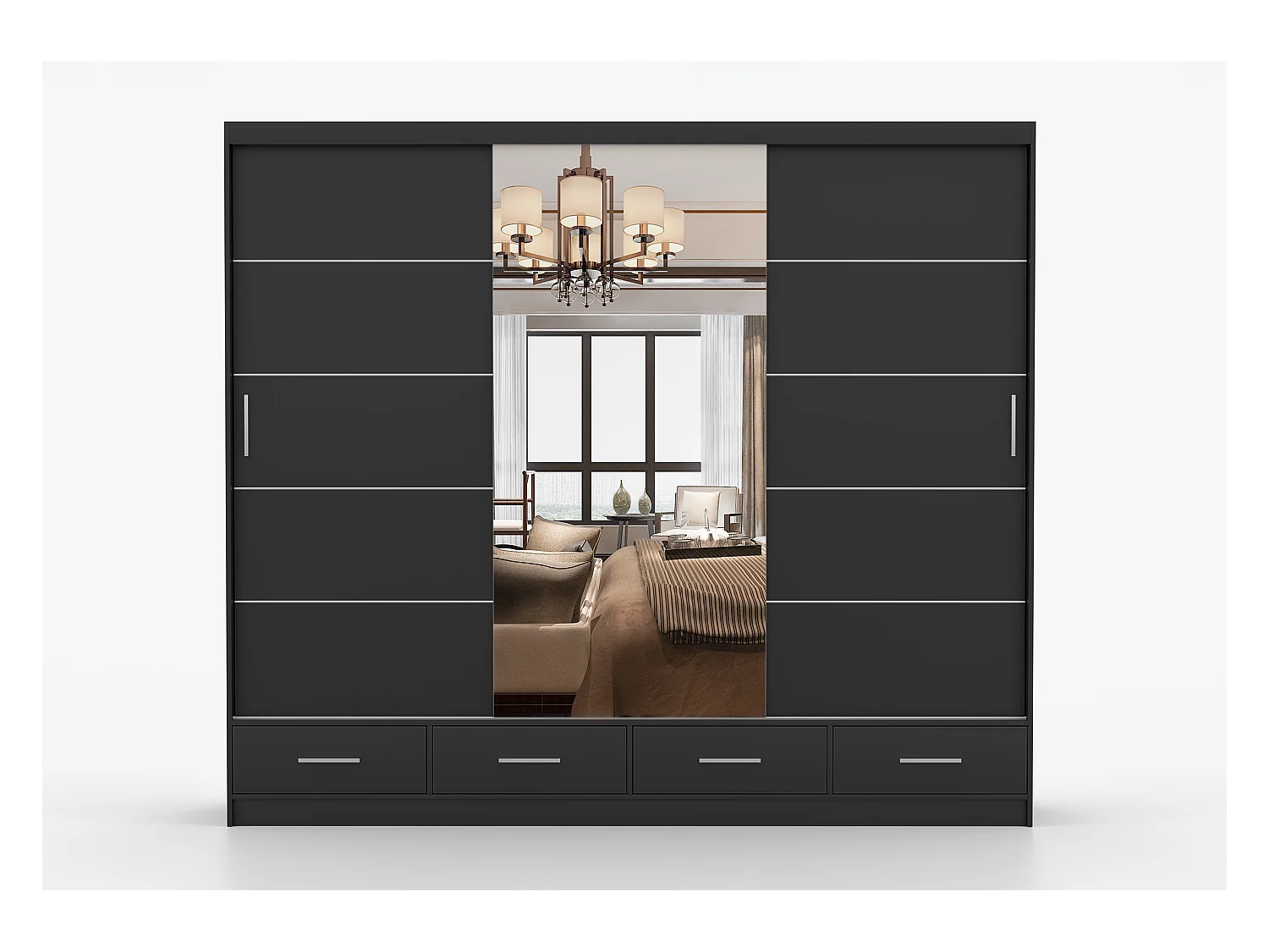 Armoire Silas 250 cm avec miroir - Noir