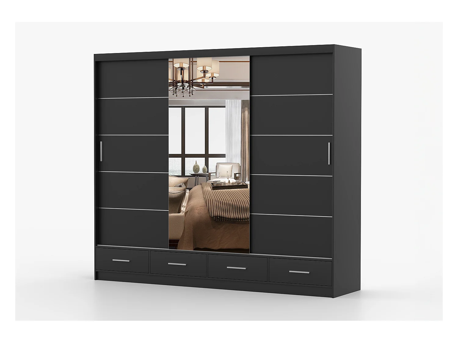 Armoire Silas 250 cm avec miroir - Noir