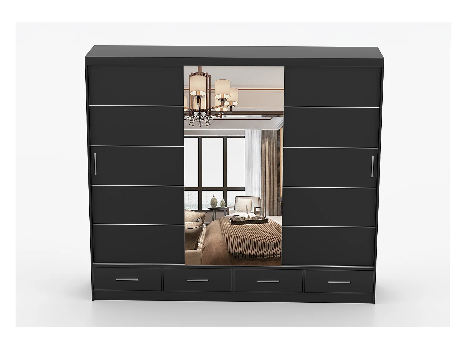 Armoire Silas 250 cm avec miroir - Noir