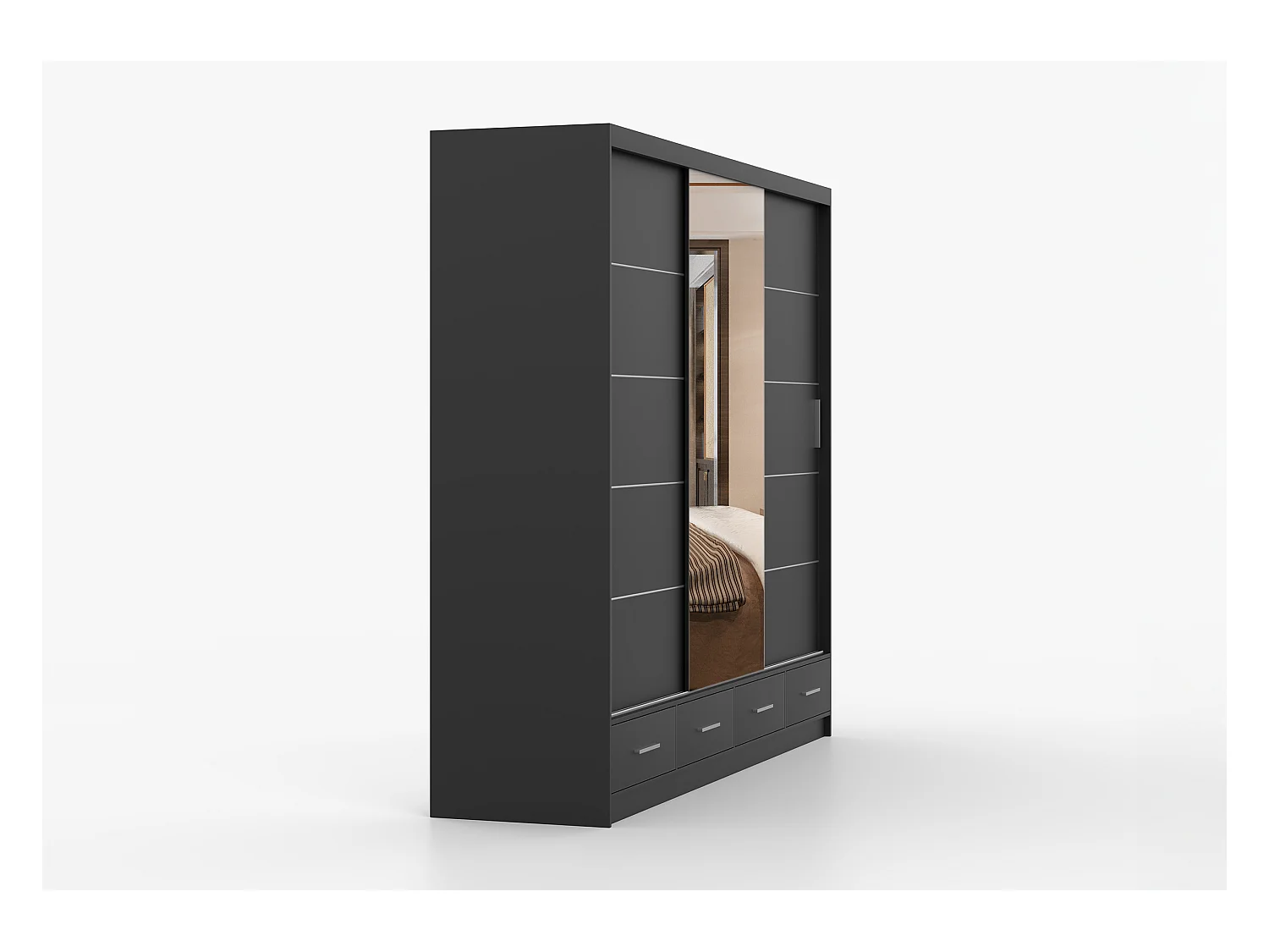 Armoire Silas 250 cm avec miroir - Noir