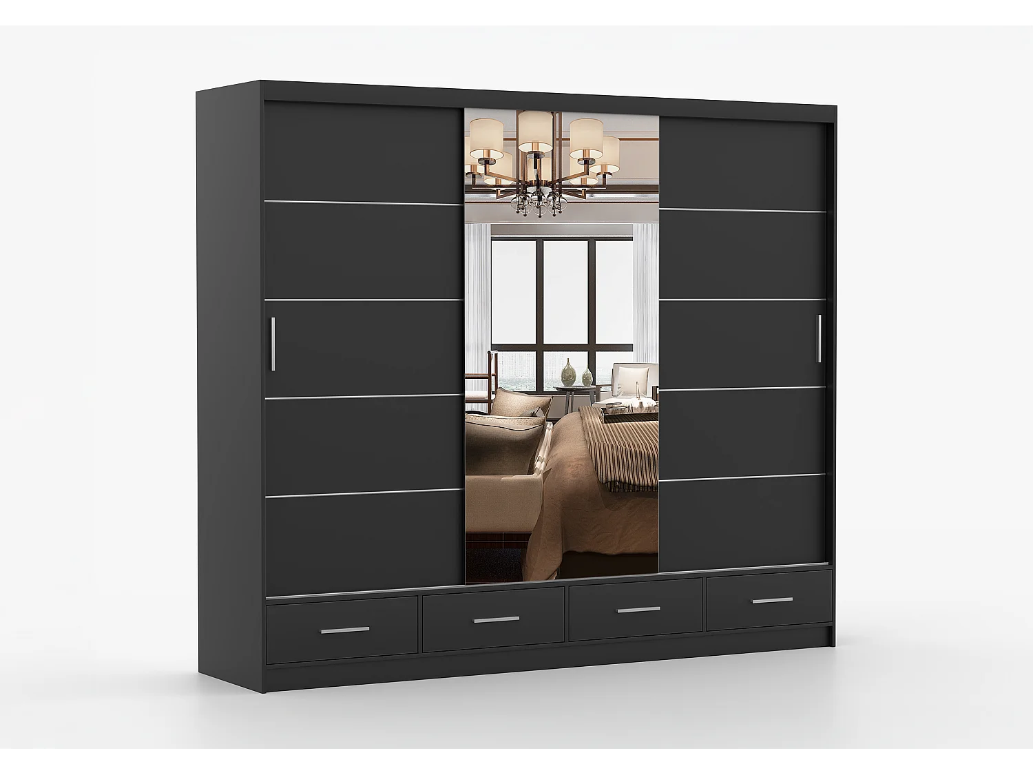 Armoire Silas 250 cm avec miroir - Noir