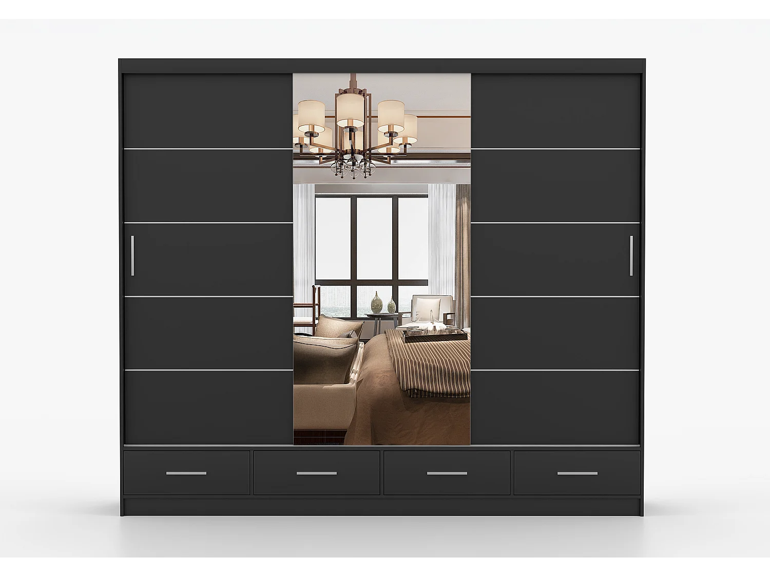 Armoire Silas 250 cm avec miroir - Noir