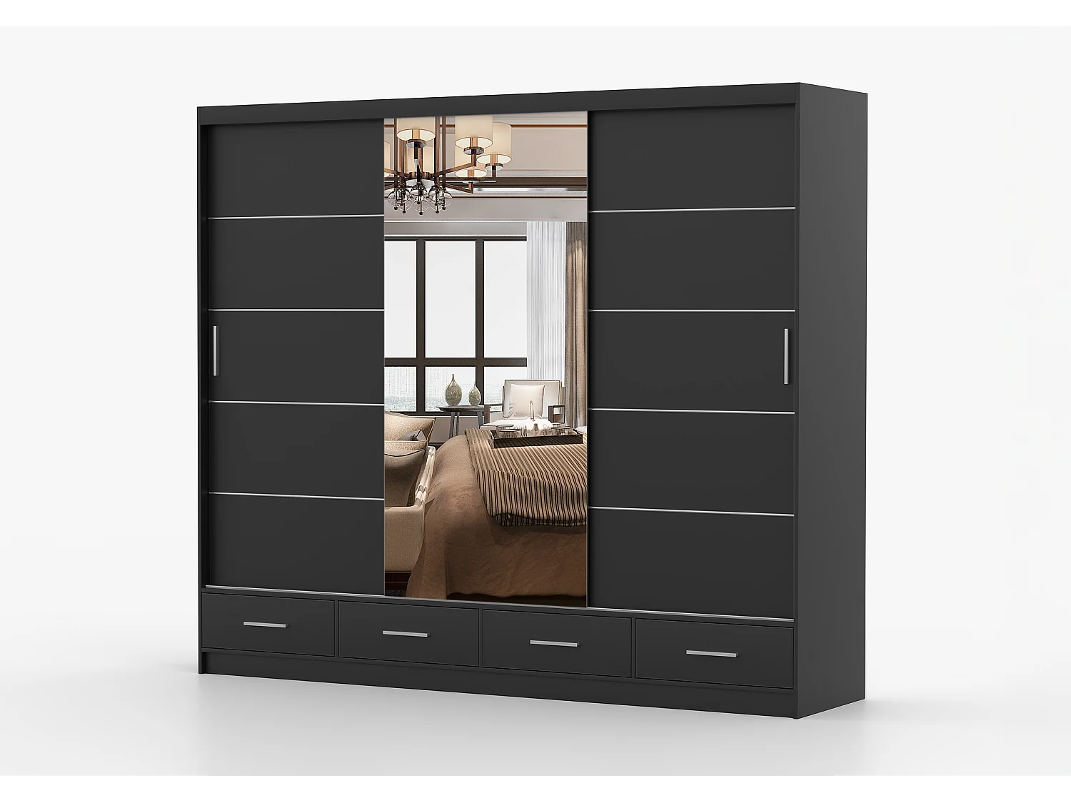 Armoire Silas 250 cm avec miroir - Noir