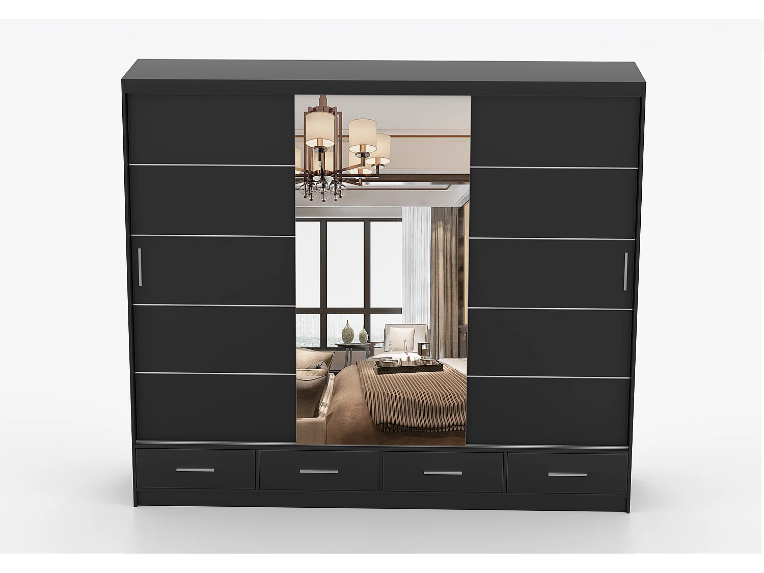 Armoire Silas 250 cm avec miroir - Noir