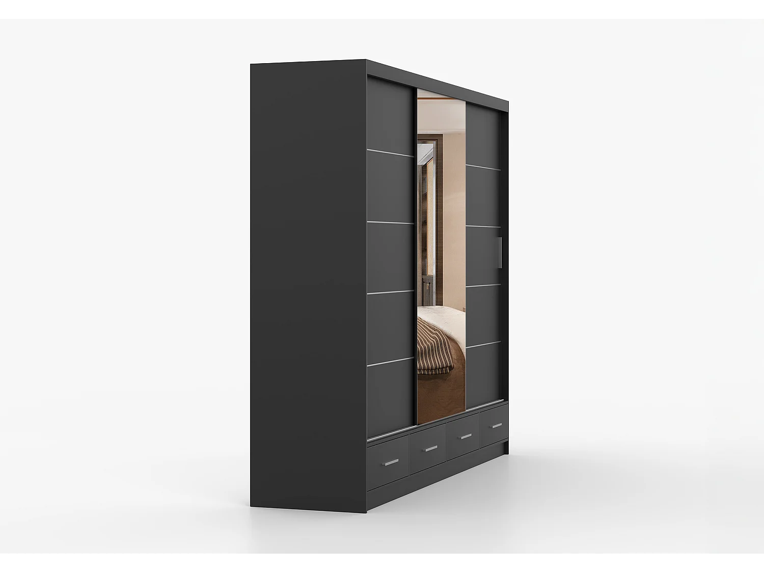 Armoire Silas 250 cm avec miroir - Noir