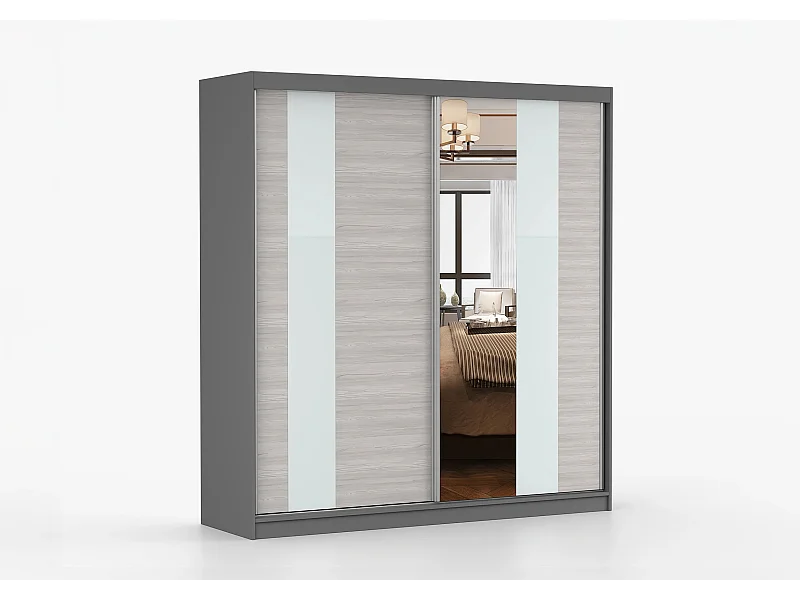 Armoire Évania 203 cm avec miroir - Gris - Kathult