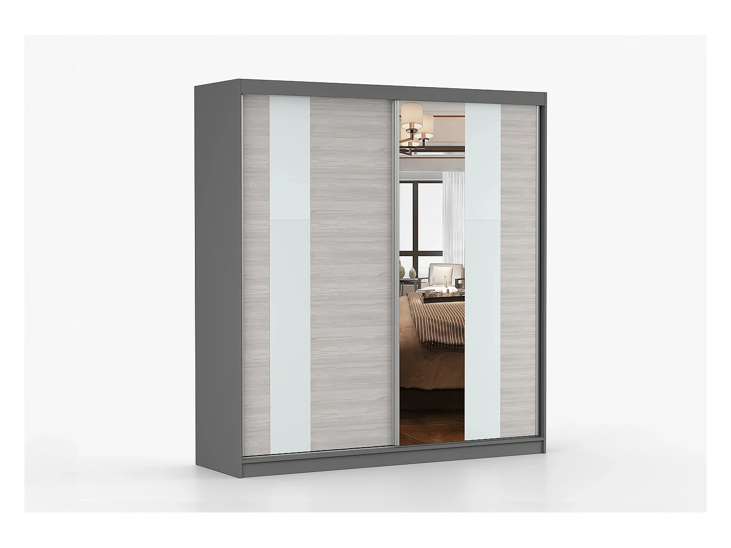 Armoire Évania 203 cm avec miroir - Gris - Kathult