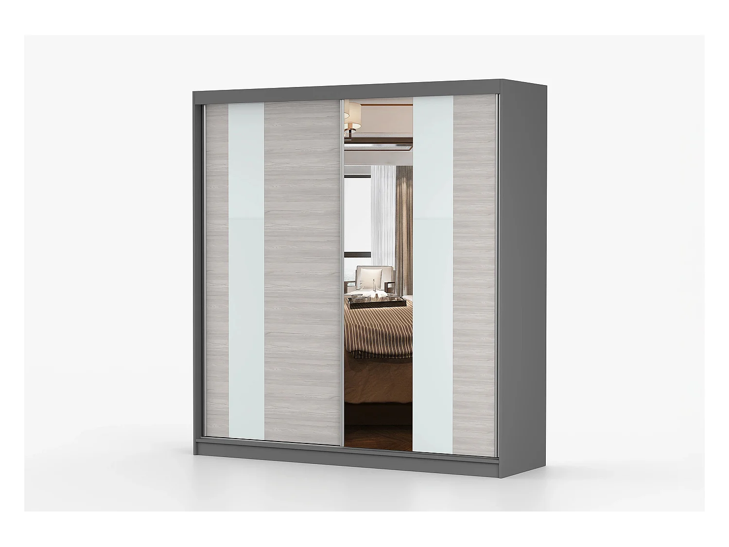 Armoire Évania 203 cm avec miroir - Gris - Kathult