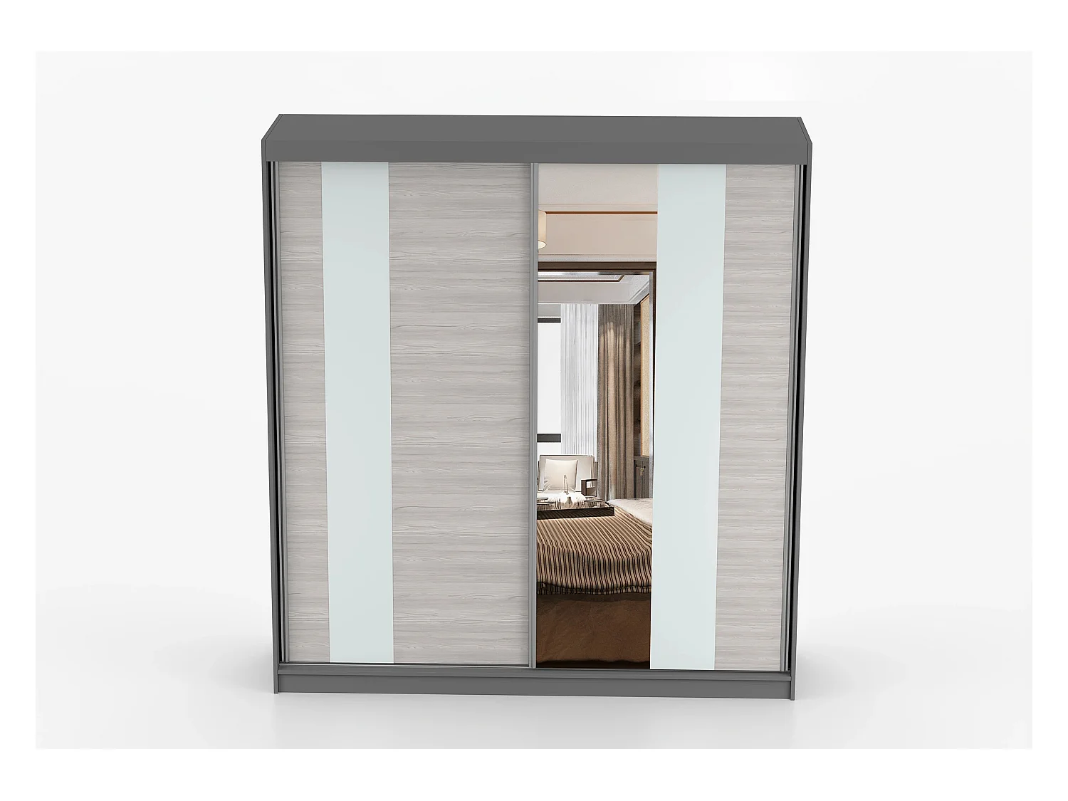 Armoire Évania 203 cm avec miroir - Gris - Kathult