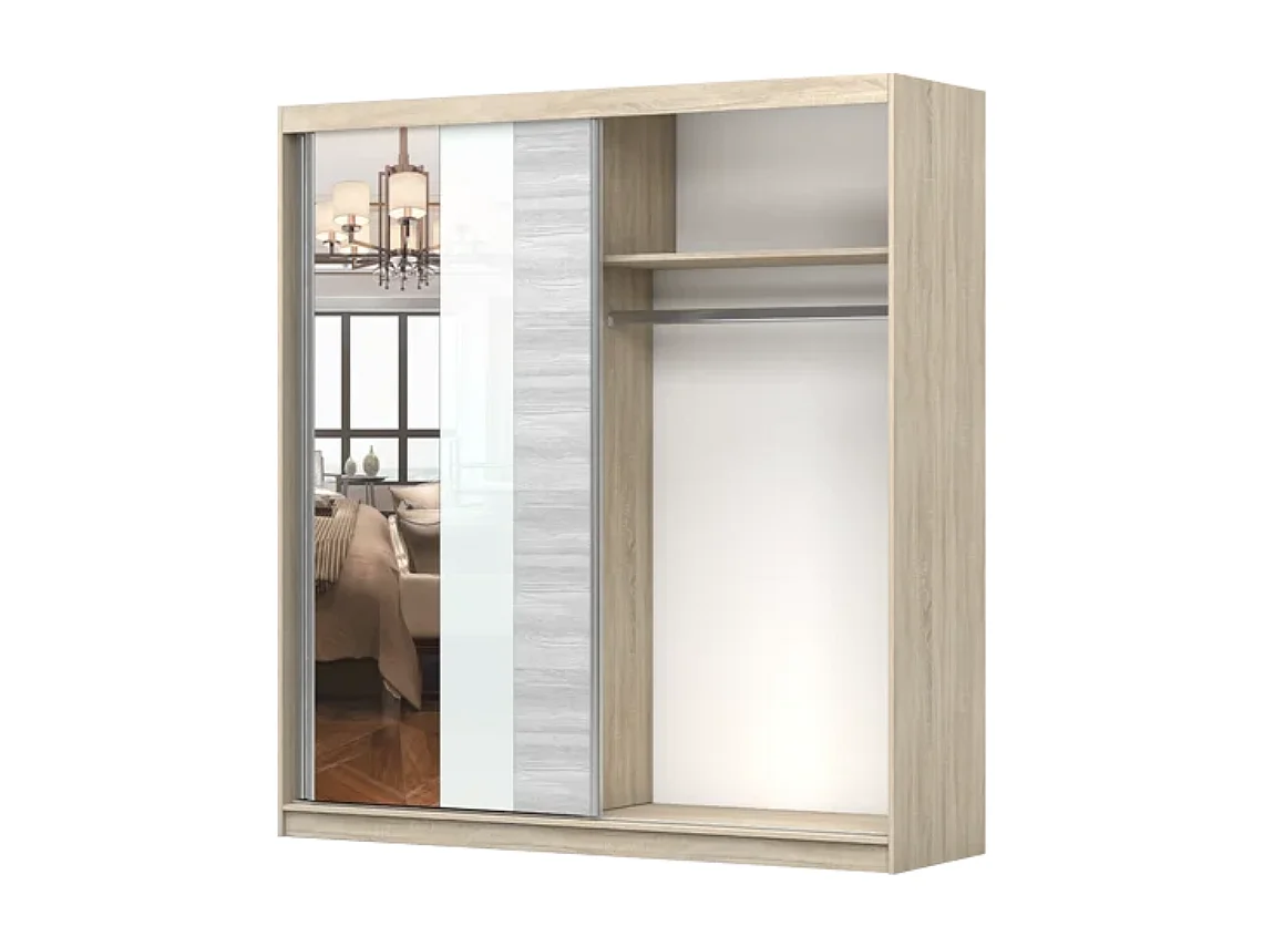 Armoire Évania 203 cm avec miroir - Gris - Kathult