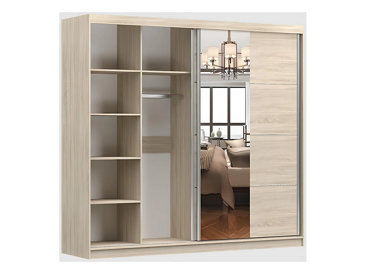 Armoire Violeta 233 cm avec miroir - Noir - Chêne