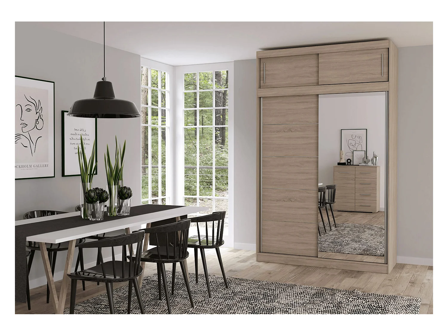 Armoire avec extension Faella 150 cm avec miroir - Chêne