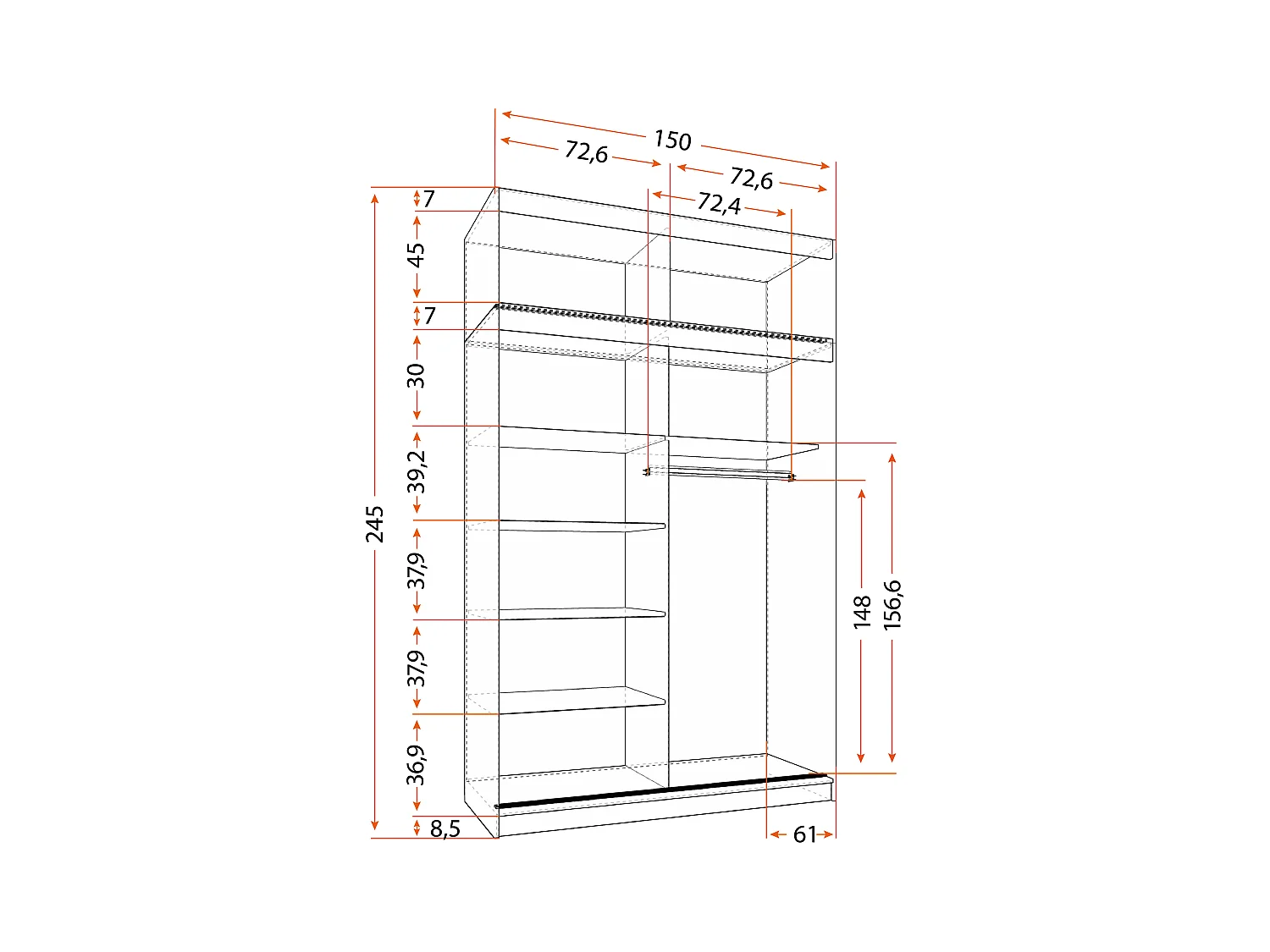 Armoire avec extension Faella 150 cm avec miroir - Chêne