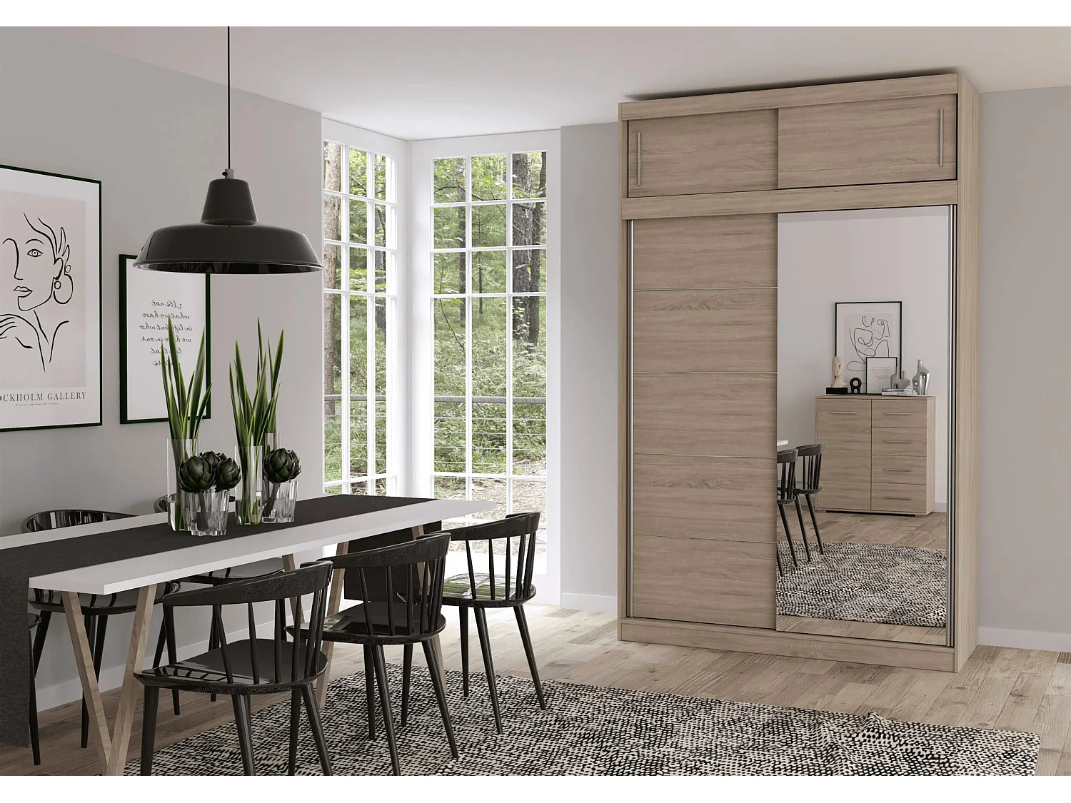 Armoire avec extension Faella 150 cm avec miroir - Chêne