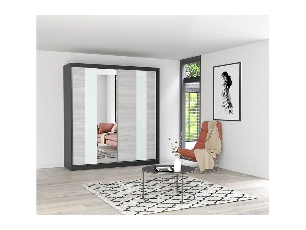 Armoire Évania 203 cm avec miroir - Blanc - Kathult