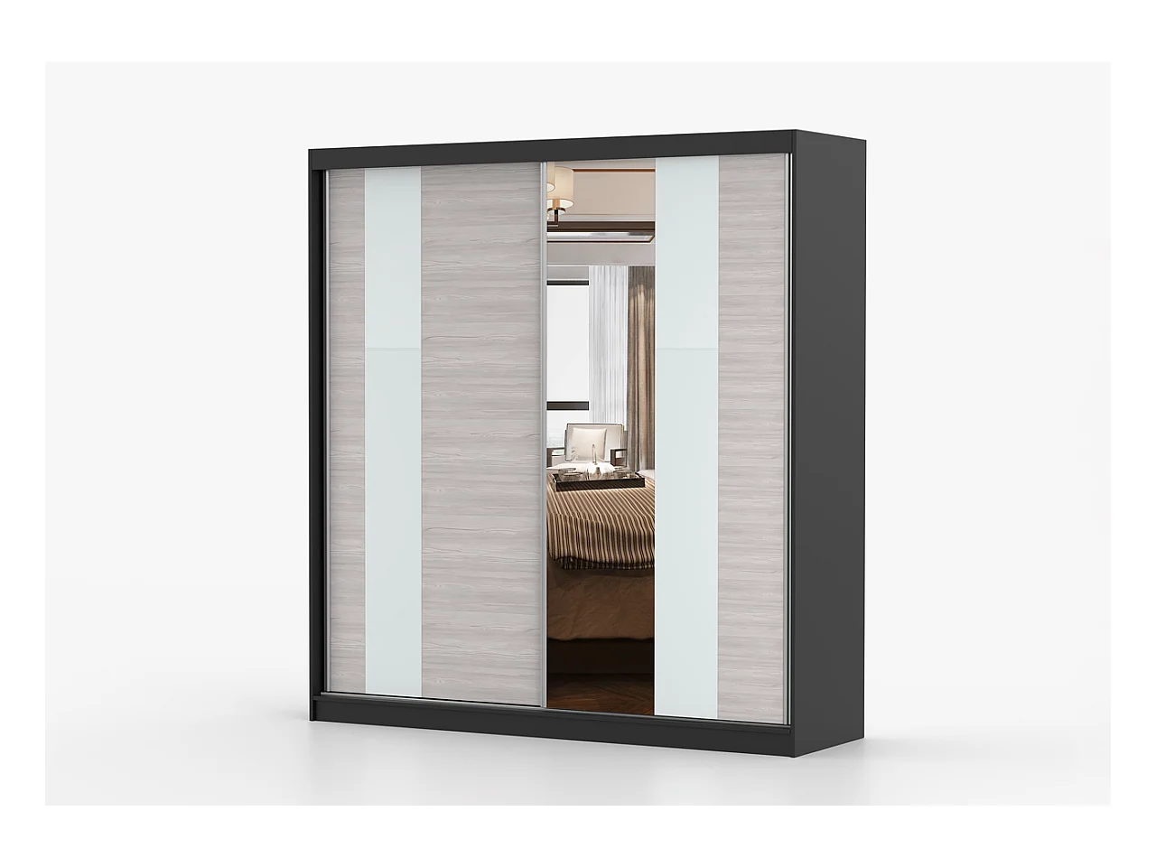 Armoire Évania 203 cm avec miroir - Blanc - Kathult