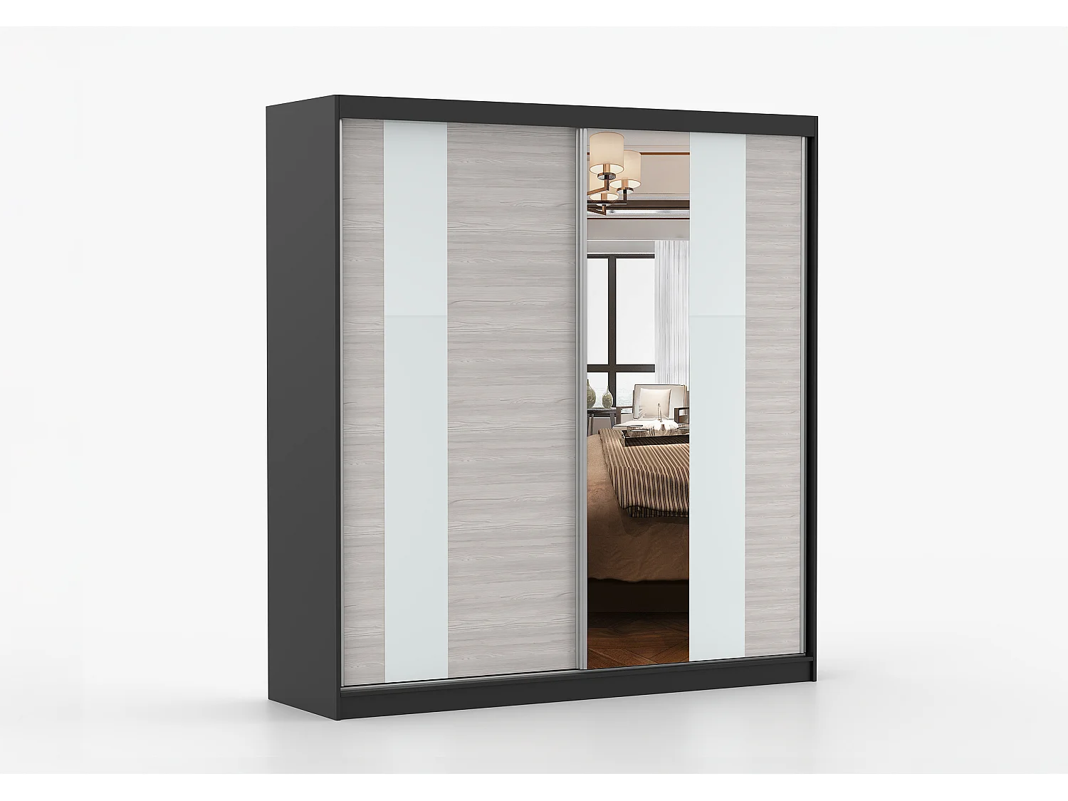 Armoire Évania 203 cm avec miroir - Blanc - Kathult