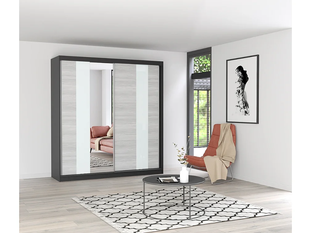 Armoire Évania 203 cm avec miroir - Blanc - Kathult