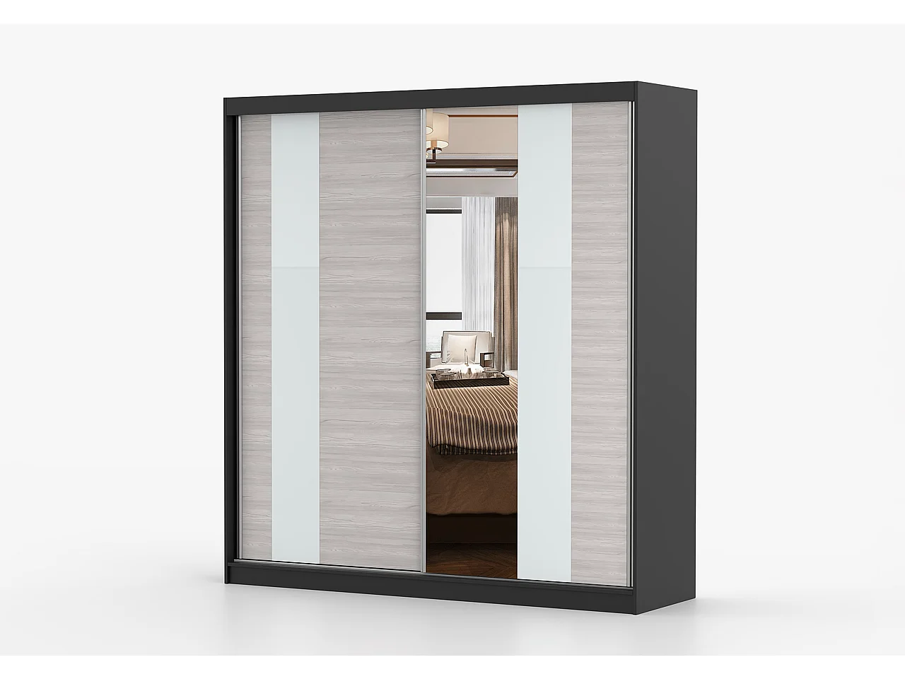 Armoire Évania 203 cm avec miroir - Blanc - Kathult