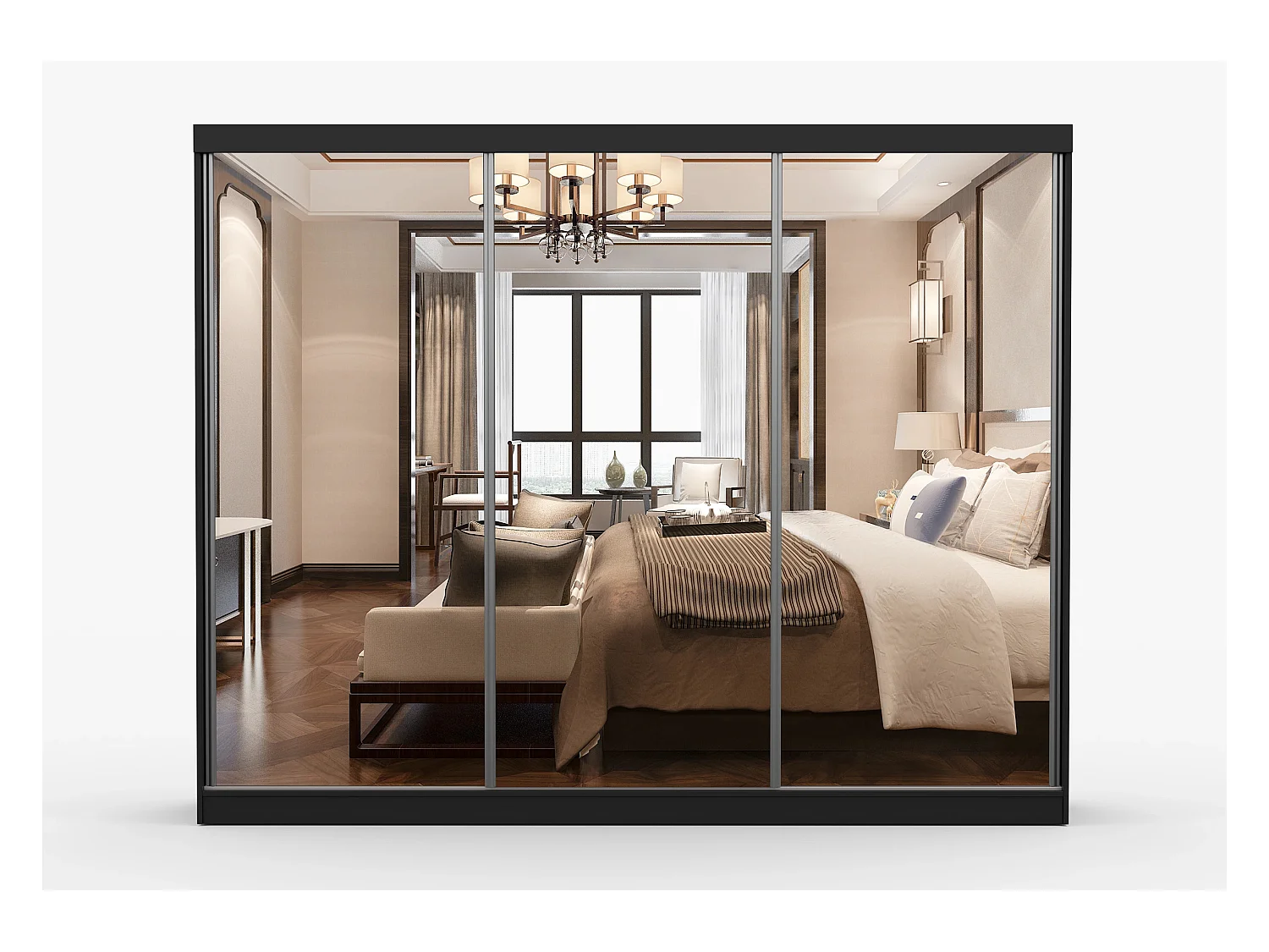 Armoire Milanor 250 cm avec miroir - Noir