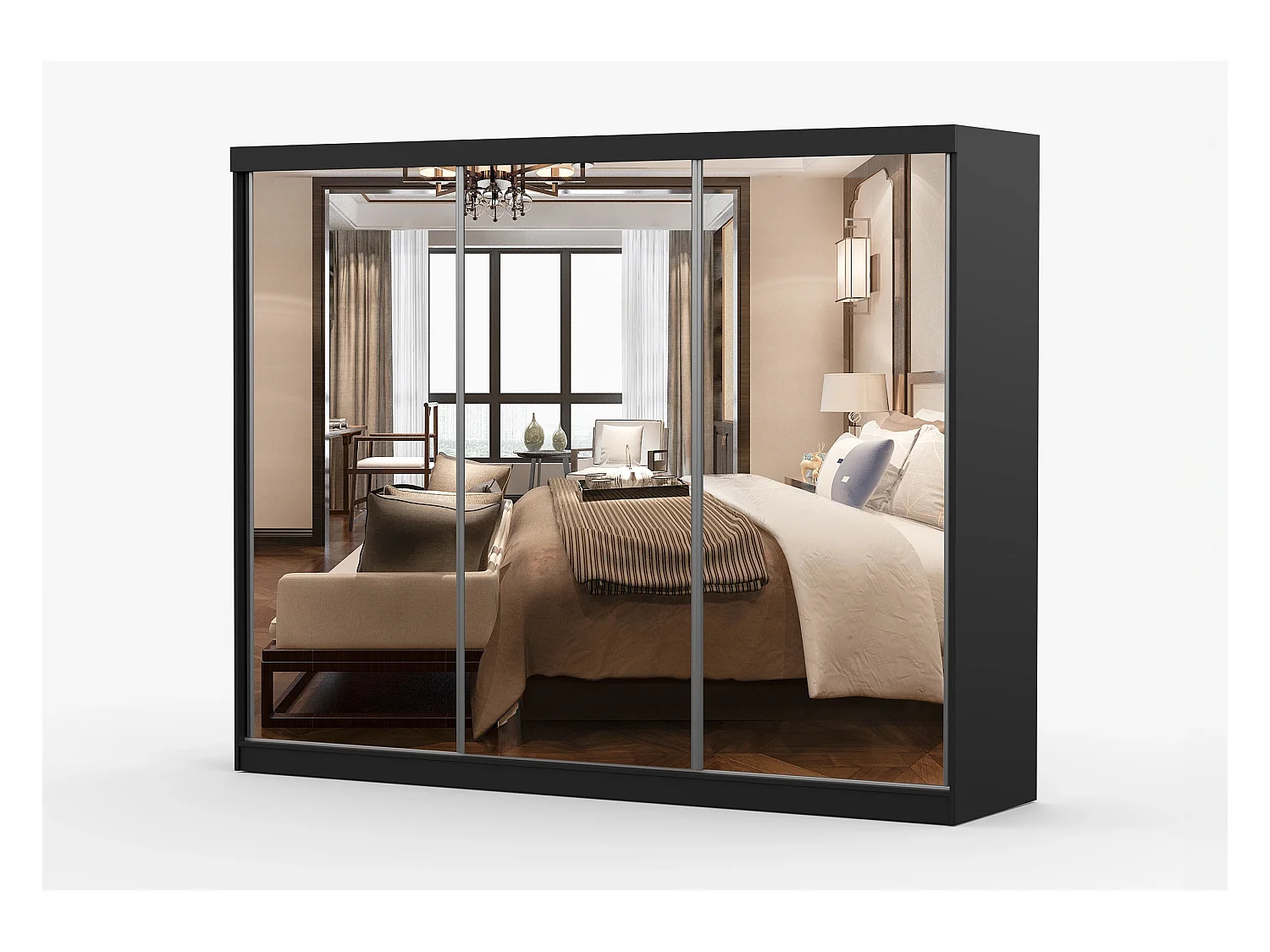 Armoire Milanor 250 cm avec miroir - Noir