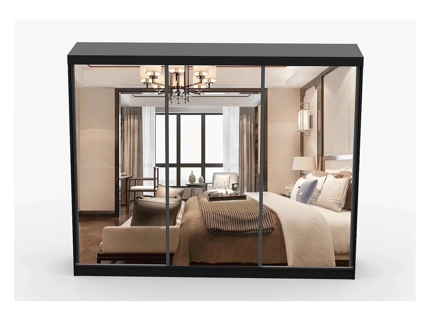 Armoire Milanor 250 cm avec miroir - Noir