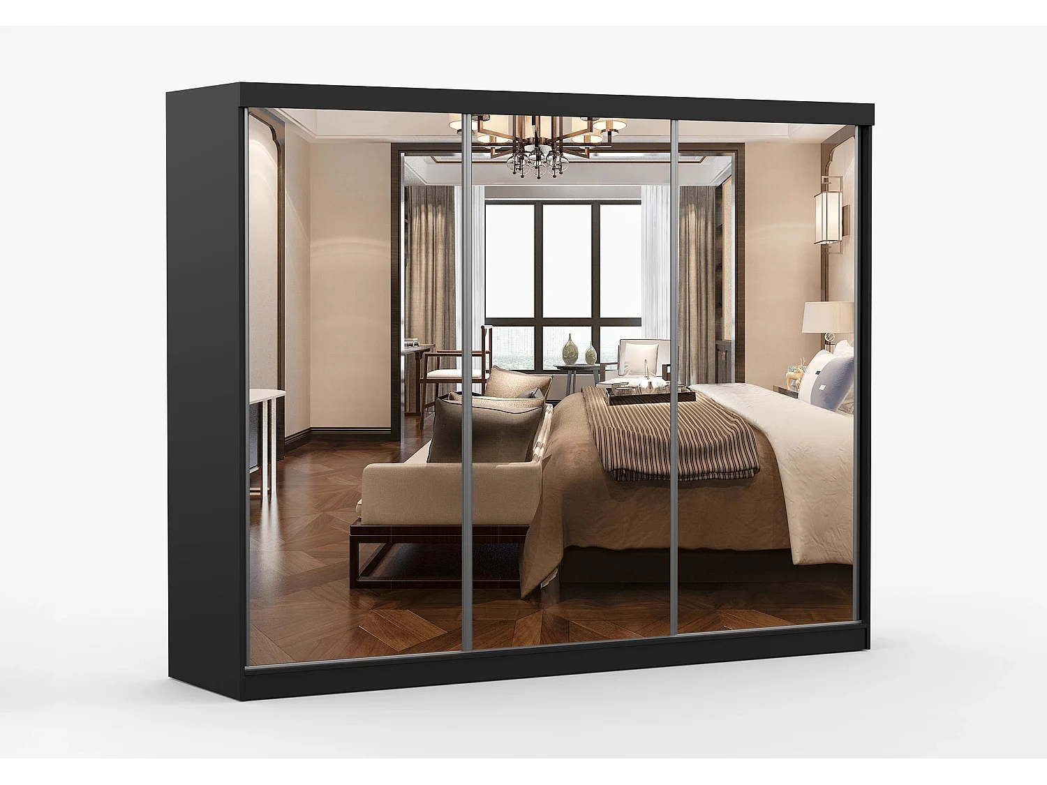 Armoire Milanor 250 cm avec miroir - Noir