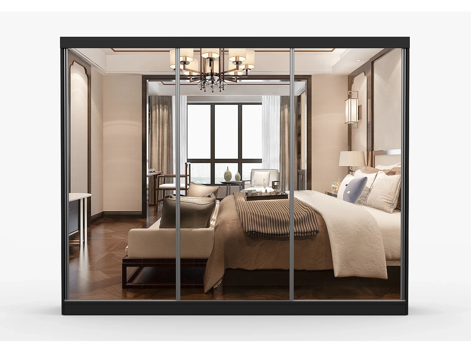 Armoire Milanor 250 cm avec miroir - Noir