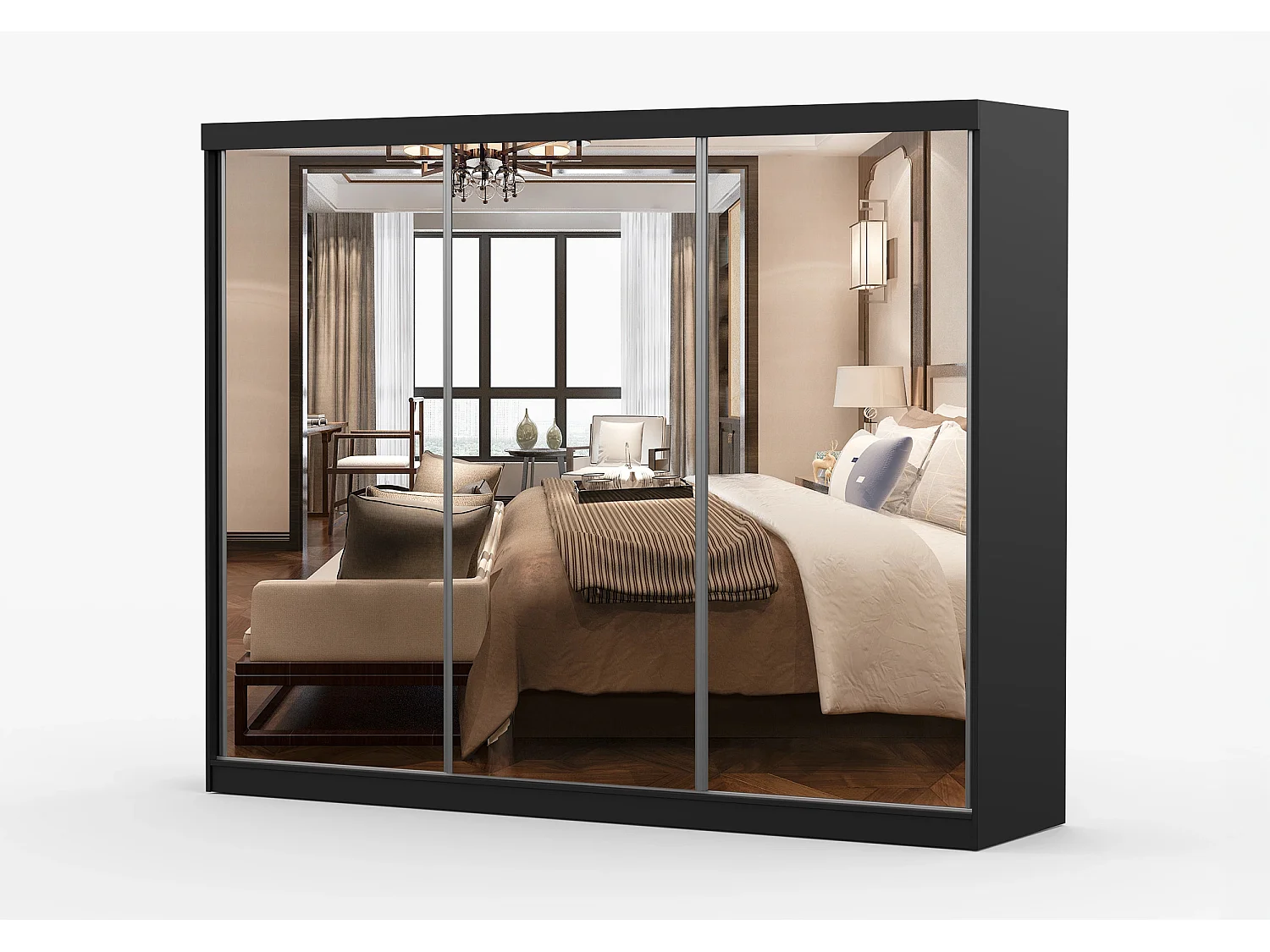 Armoire Milanor 250 cm avec miroir - Noir