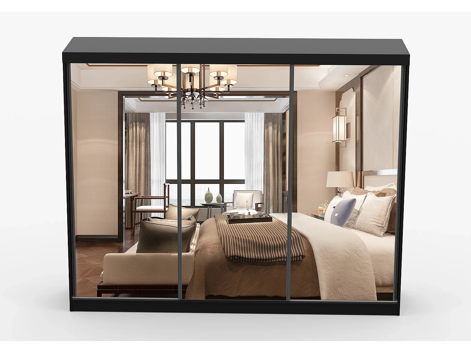Armoire Milanor 250 cm avec miroir - Noir
