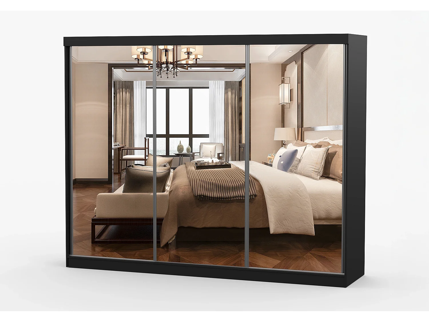 Armoire Milanor 250 cm avec miroir - Noir