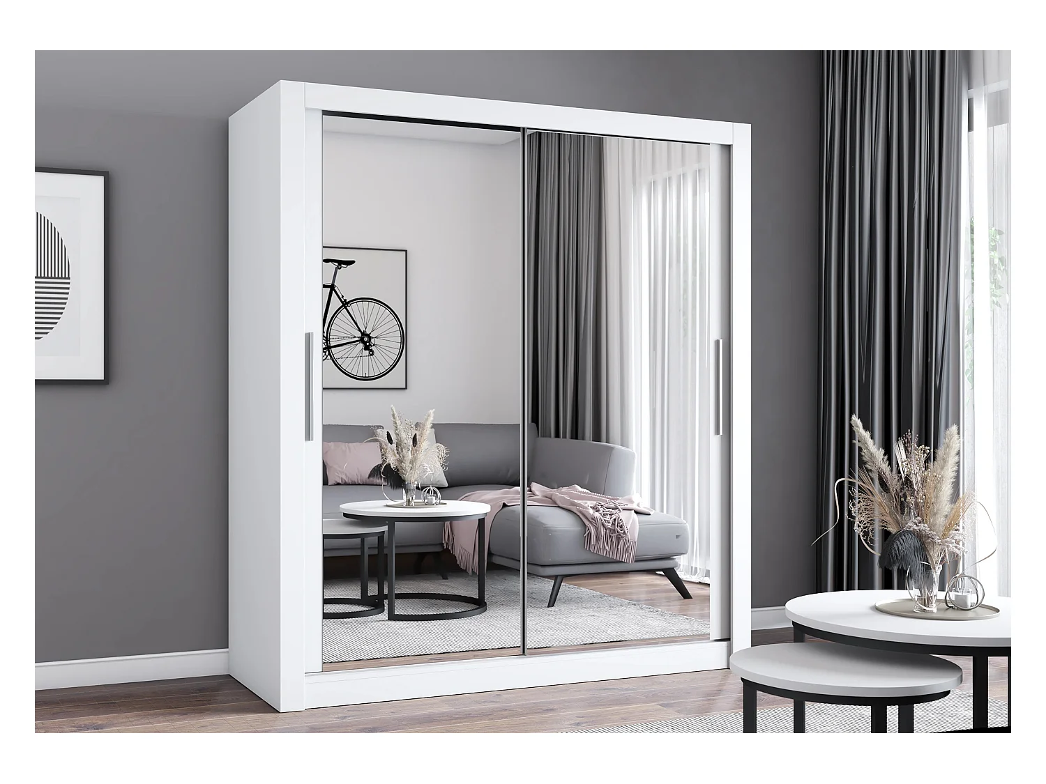 Armoire Miro 180 cm avec miroir - Blanc