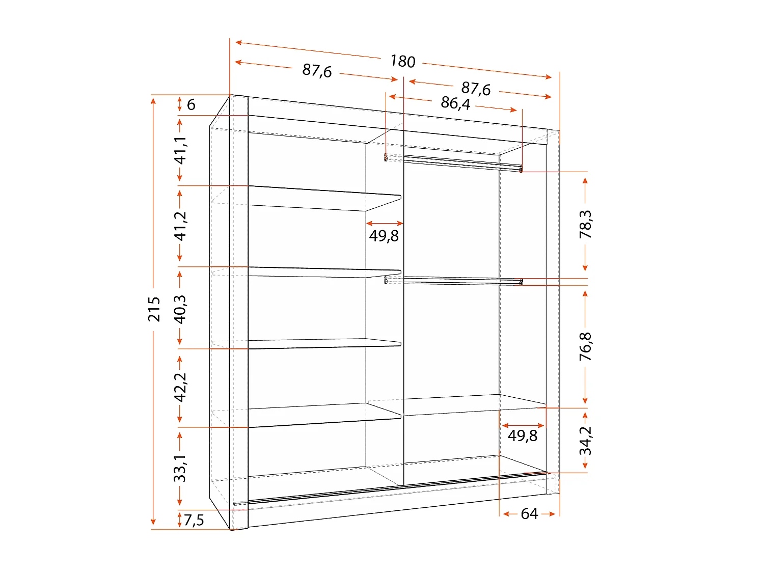 Armoire Miro 180 cm avec miroir - Blanc