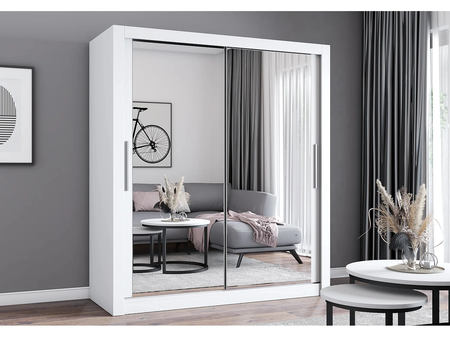 Armoire Miro 180 cm avec miroir - Blanc