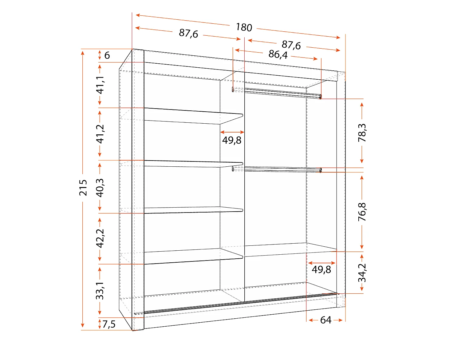 Armoire Miro 180 cm avec miroir - Blanc
