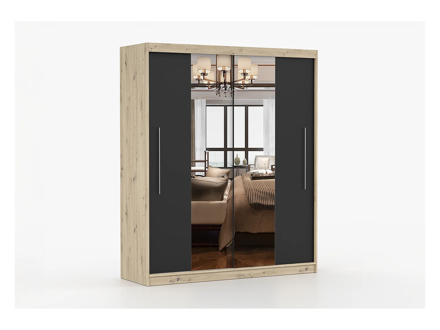 Armoire Althéa 203 cm avec miroir - Effet bois - Noir