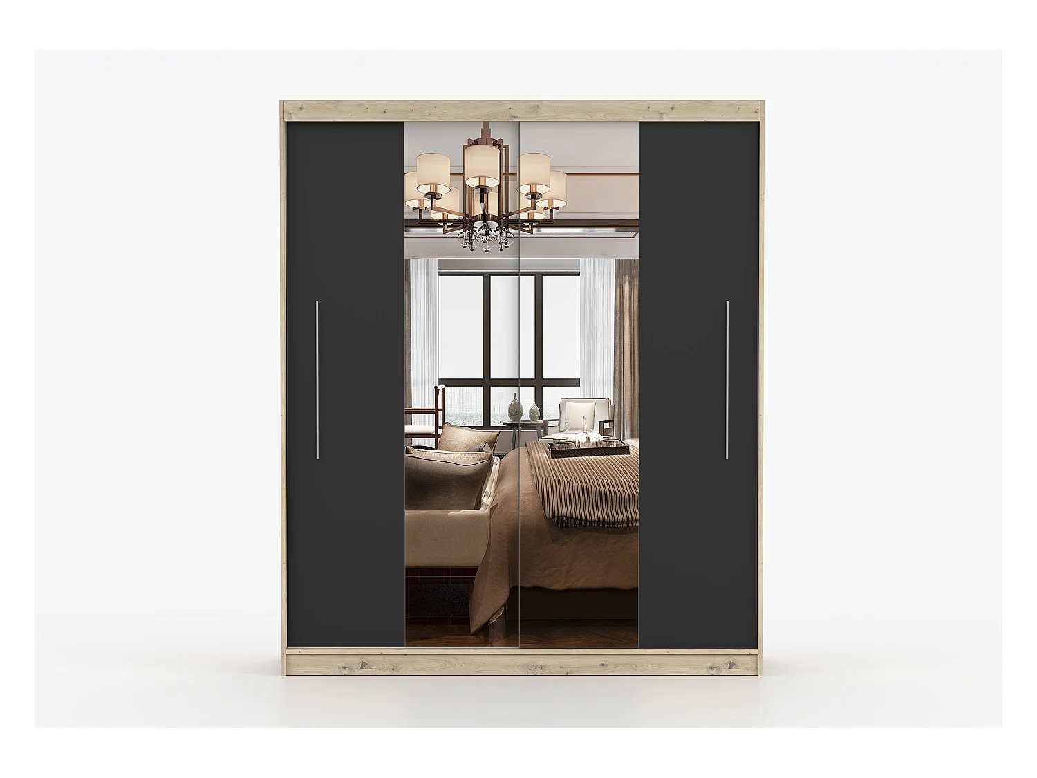 Armoire Althéa 203 cm avec miroir - Effet bois - Noir