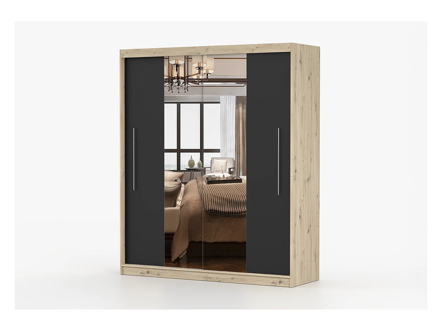 Armoire Althéa 203 cm avec miroir - Effet bois - Noir