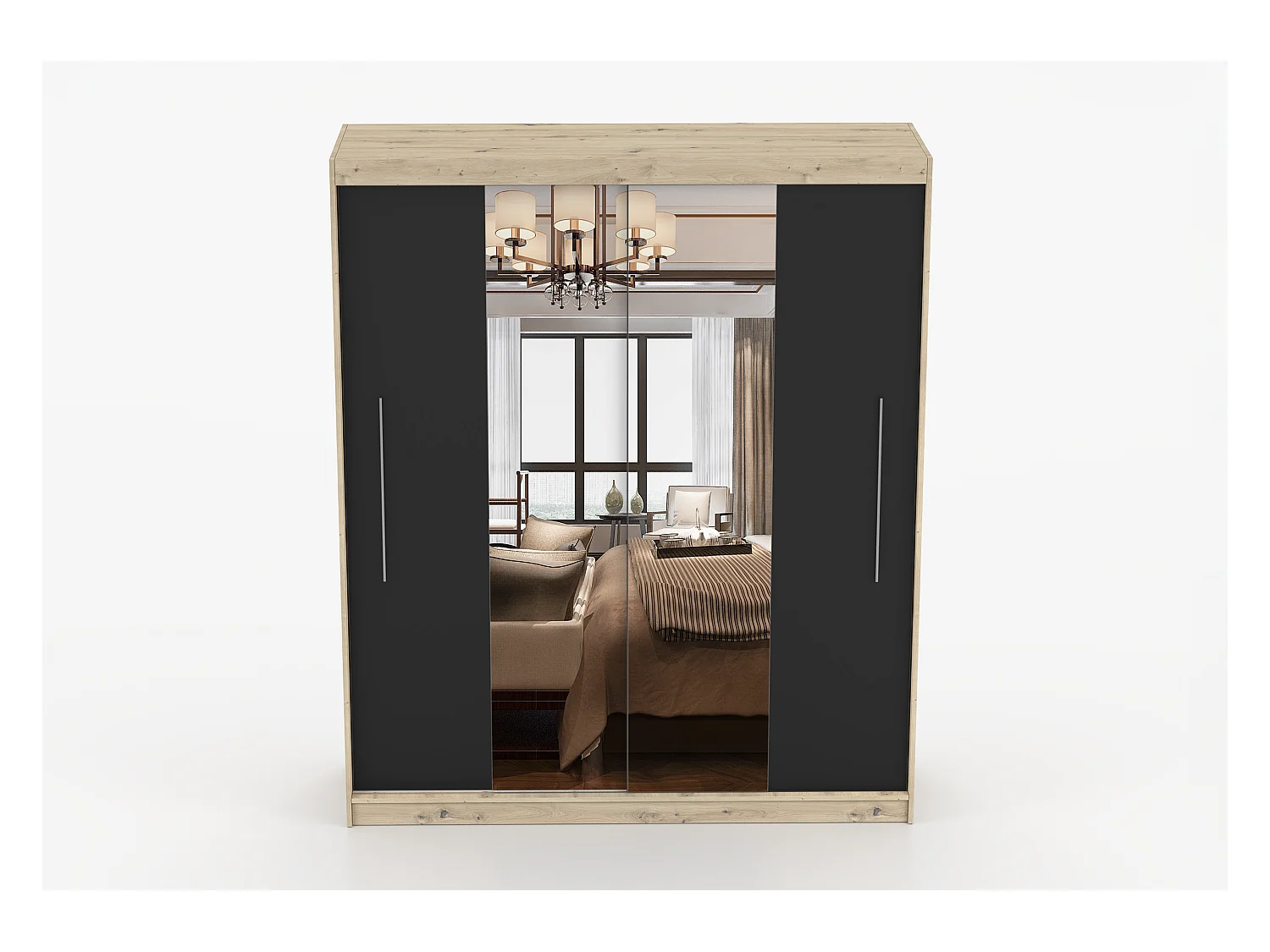 Armoire Althéa 203 cm avec miroir - Effet bois - Noir