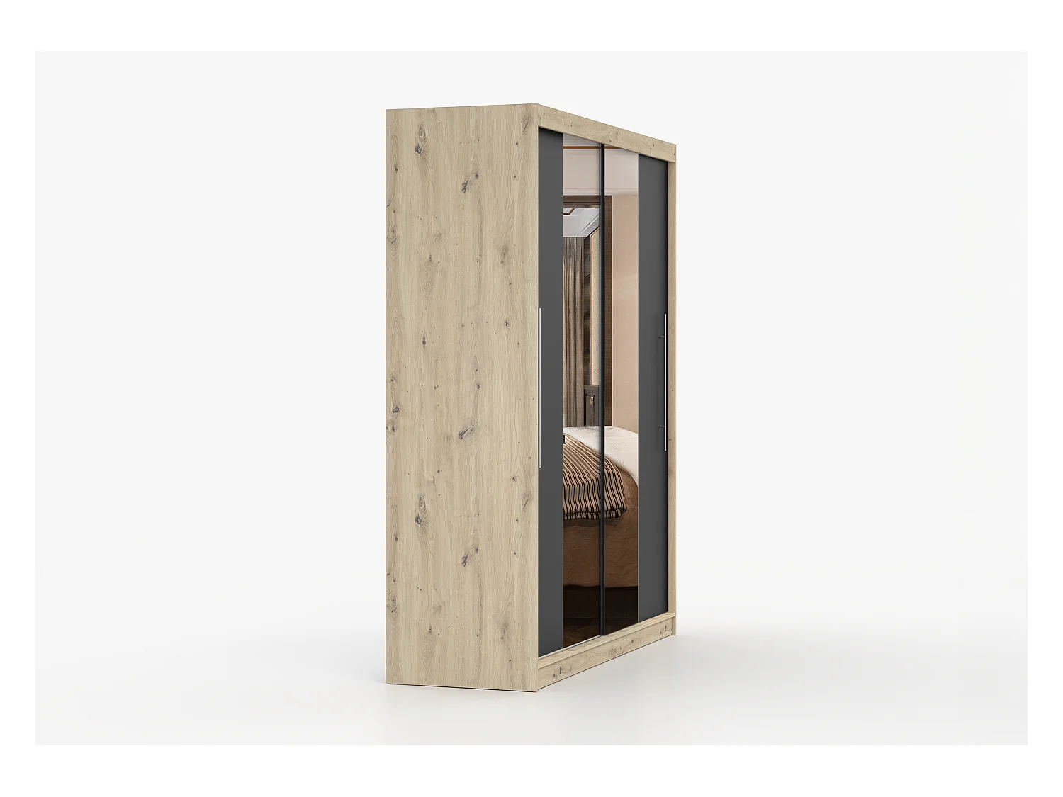 Armoire Althéa 203 cm avec miroir - Effet bois - Noir