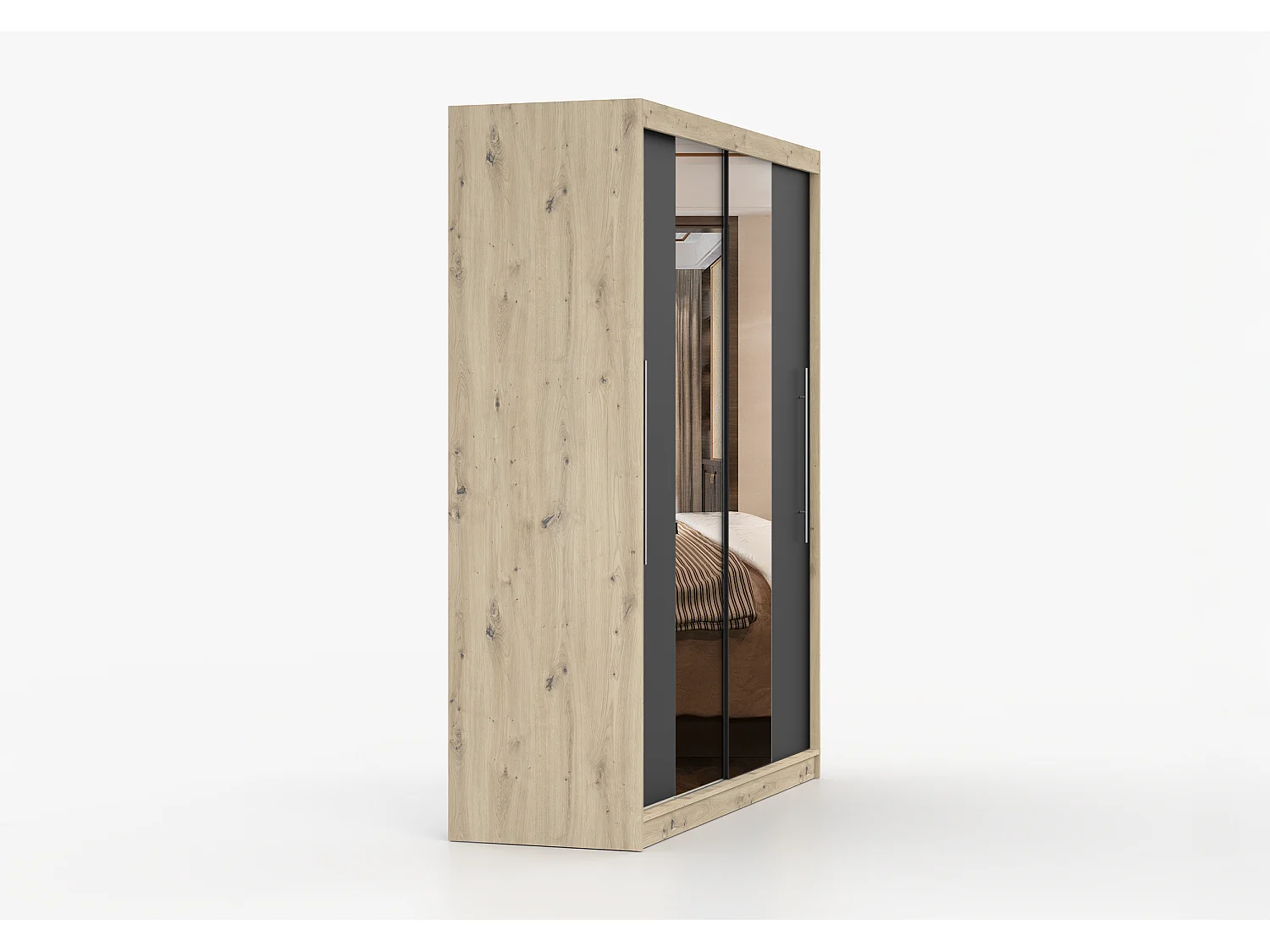 Armoire Althéa 203 cm avec miroir - Effet bois - Noir