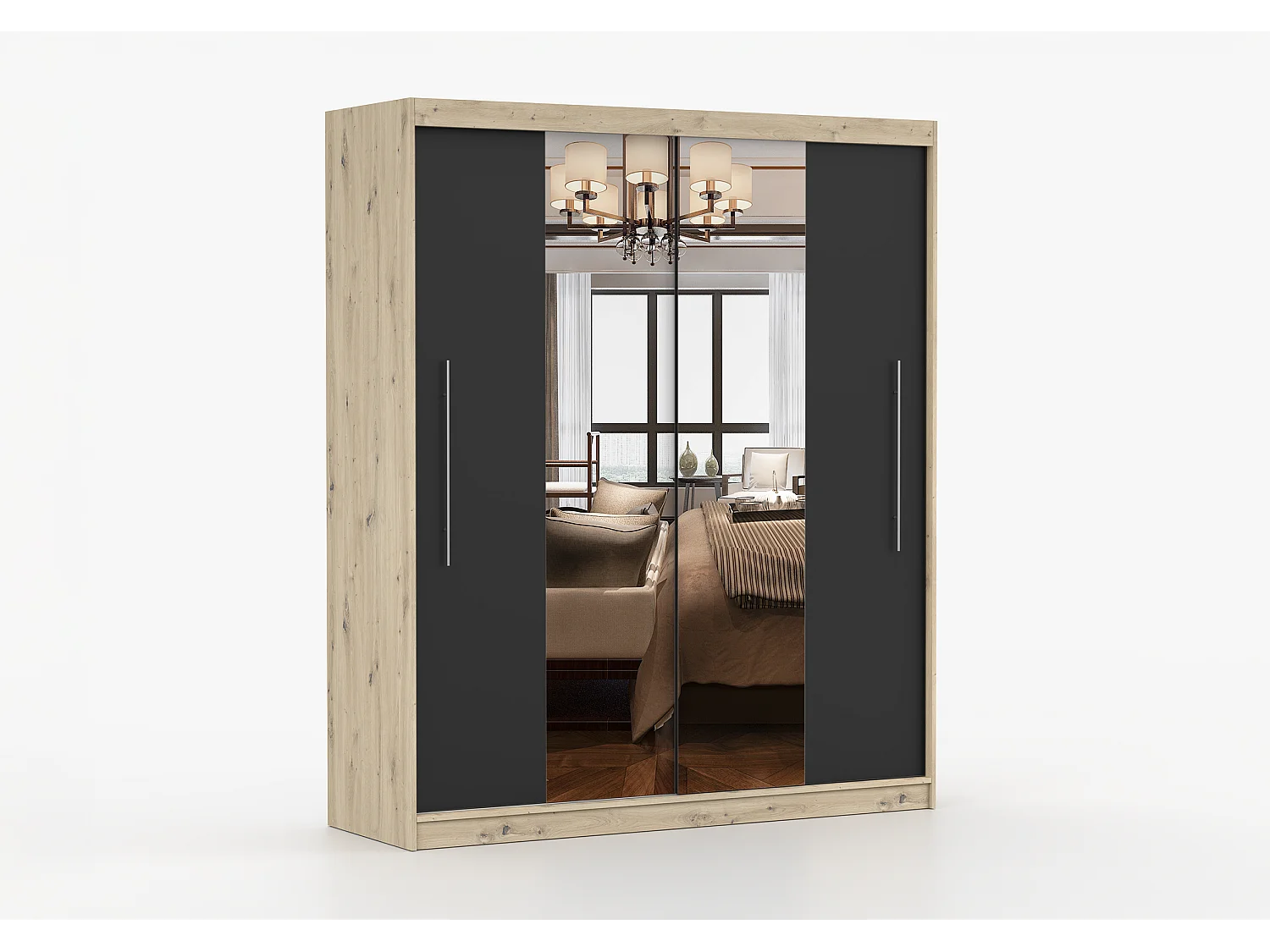 Armoire Althéa 203 cm avec miroir - Effet bois - Noir