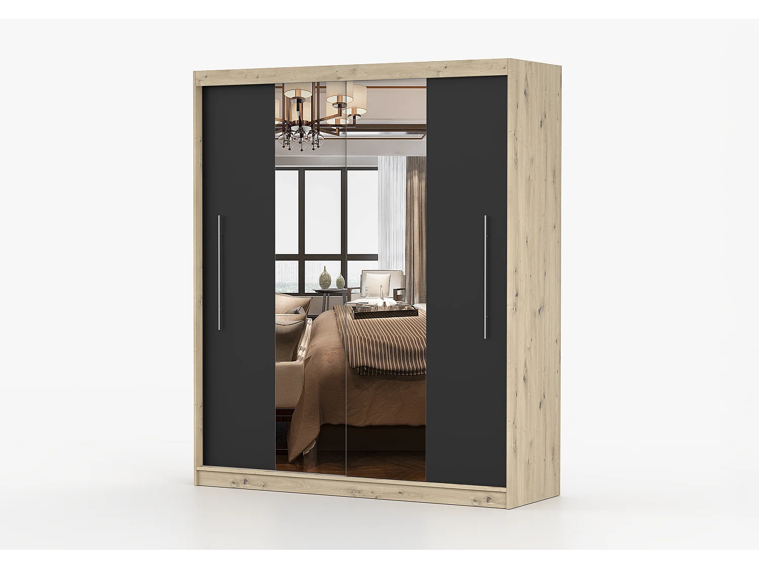 Armoire Althéa 203 cm avec miroir - Effet bois - Noir