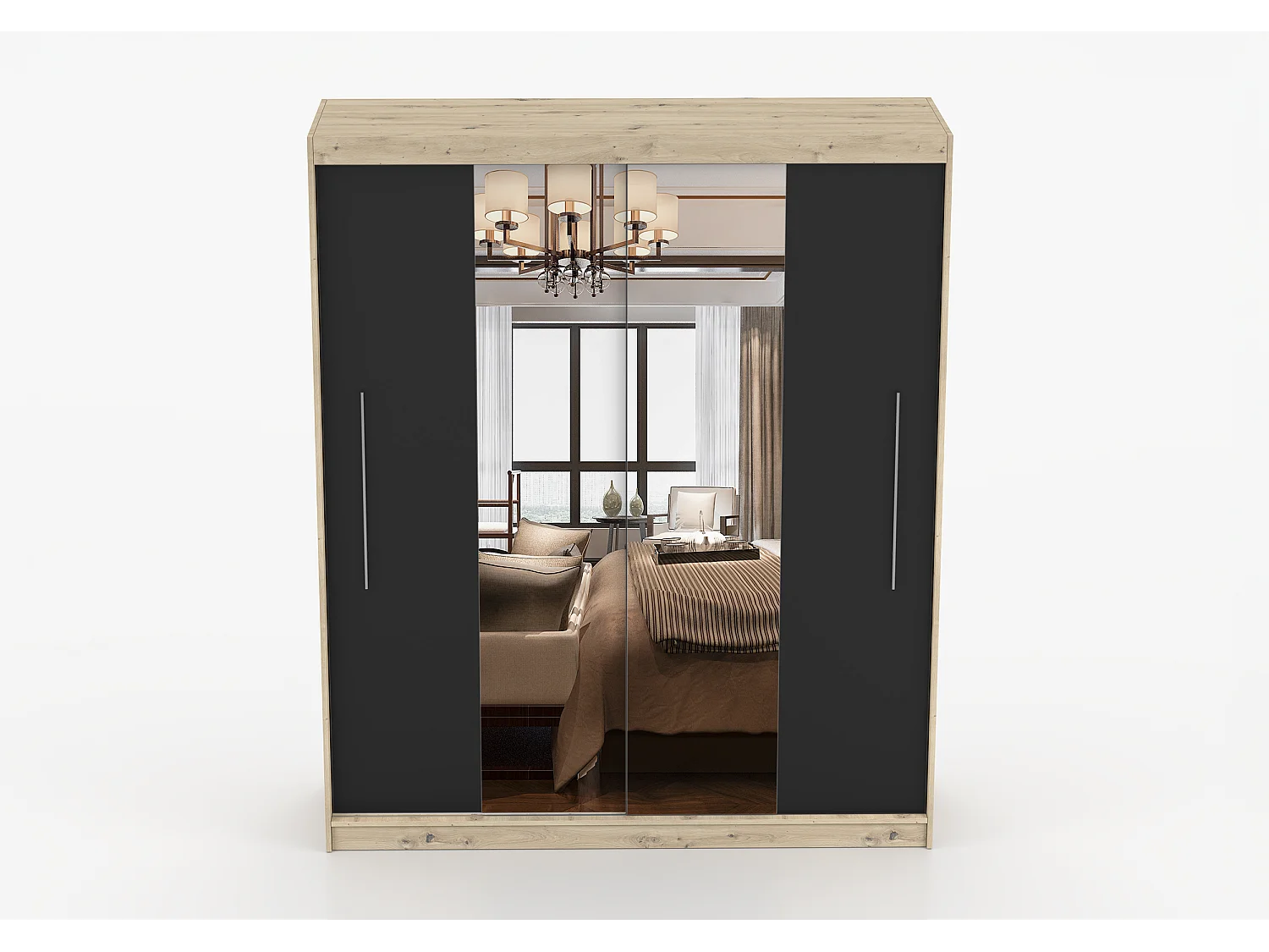 Armoire Althéa 203 cm avec miroir - Effet bois - Noir