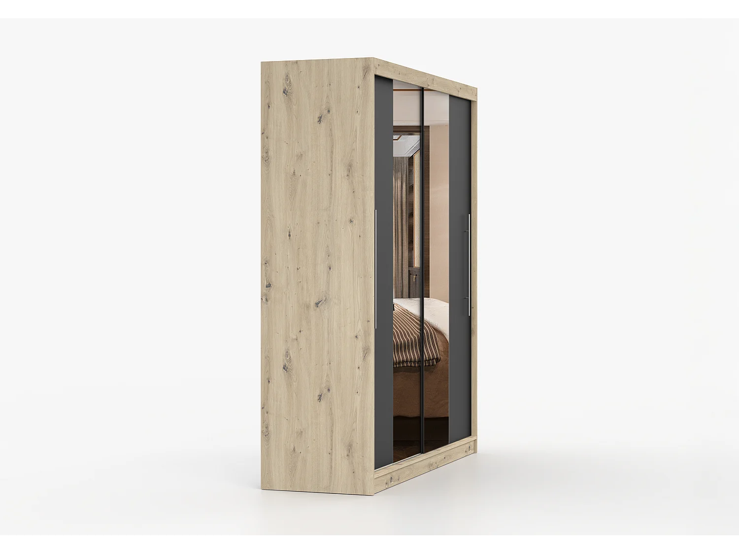Armoire Althéa 203 cm avec miroir - Effet bois - Noir