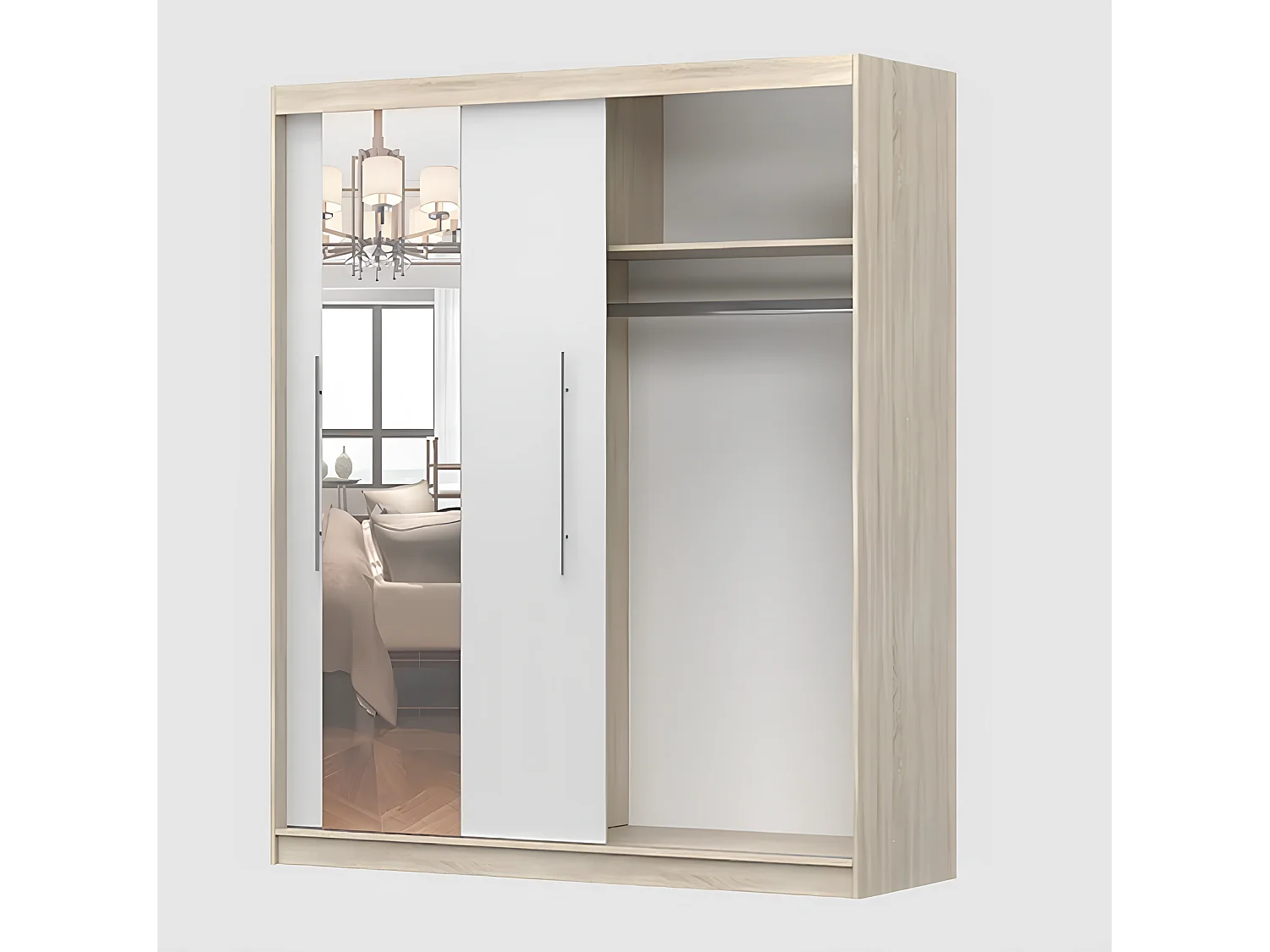 Armoire Althéa 203 cm avec miroir - Effet bois - Noir