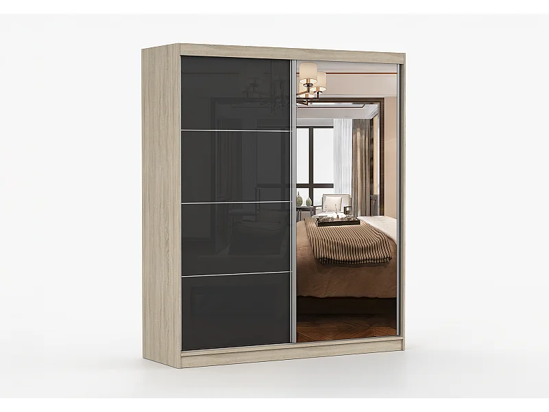 Armoire Calypso 183 cm avec miroir - Chêne - Noir