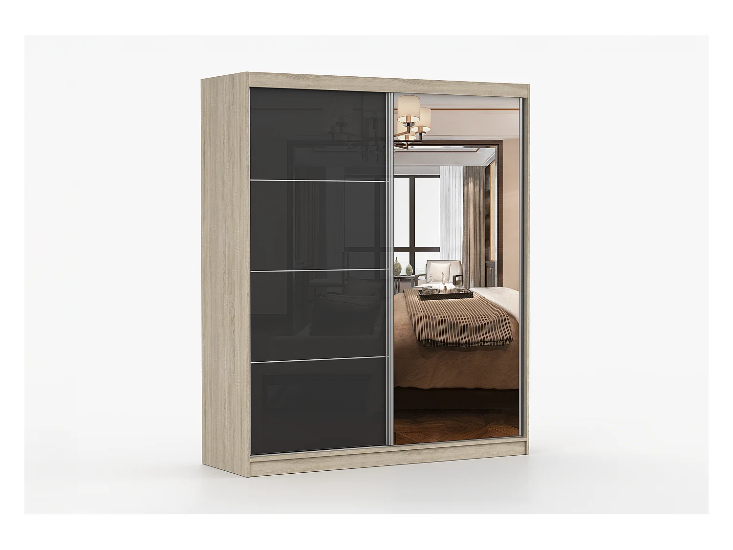 Armoire Calypso 183 cm avec miroir - Chêne - Noir