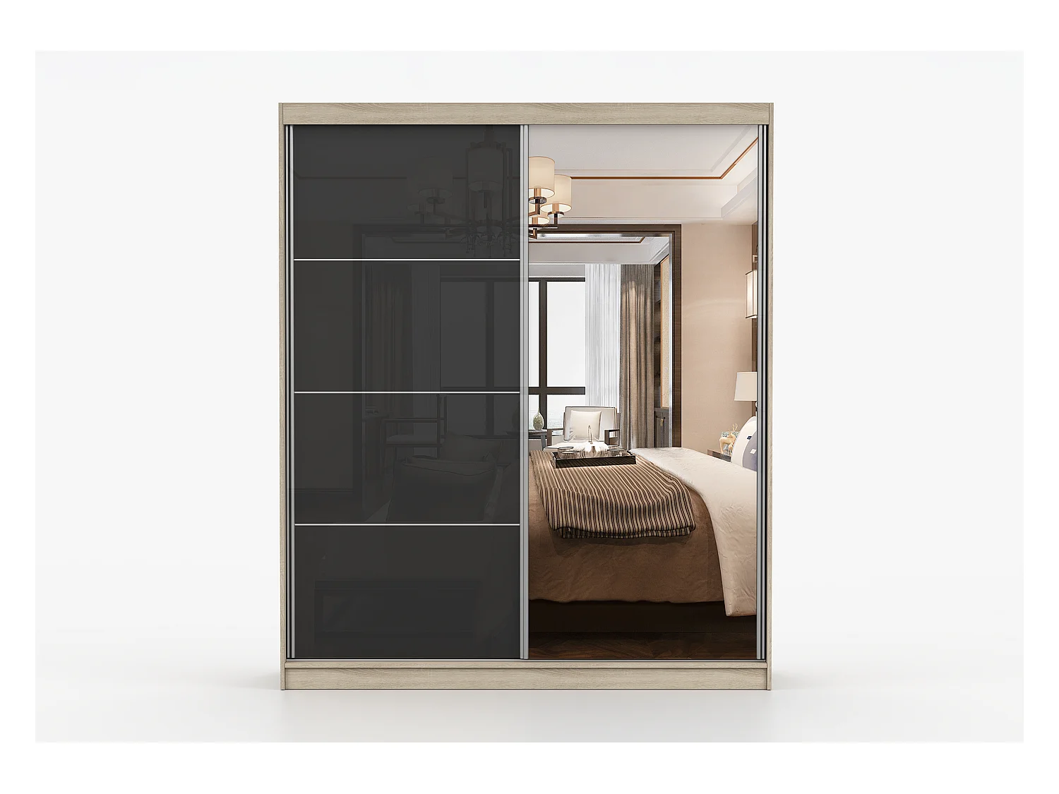 Armoire Calypso 183 cm avec miroir - Chêne - Noir