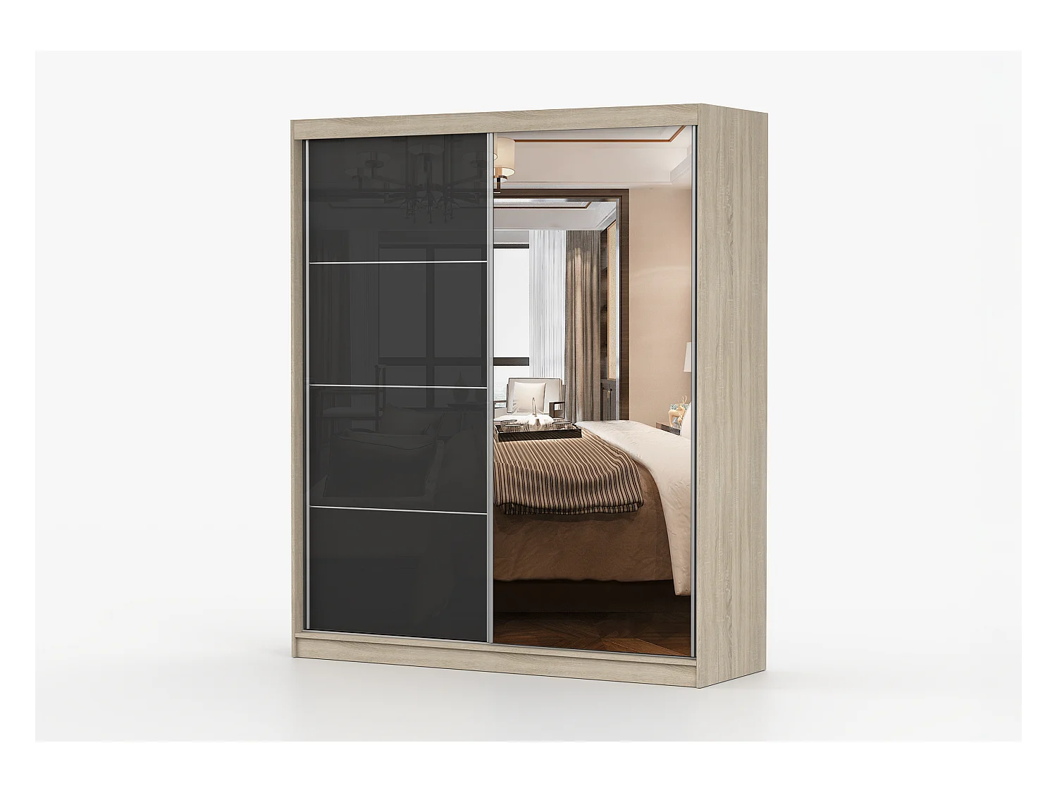 Armoire Calypso 183 cm avec miroir - Chêne - Noir